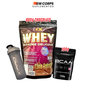 Combo: Whey 800g + BCAA 100g + Coqueteleira